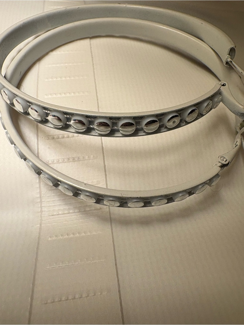 White Metal Hoop Earrings with Stud Detail - Women Accessories